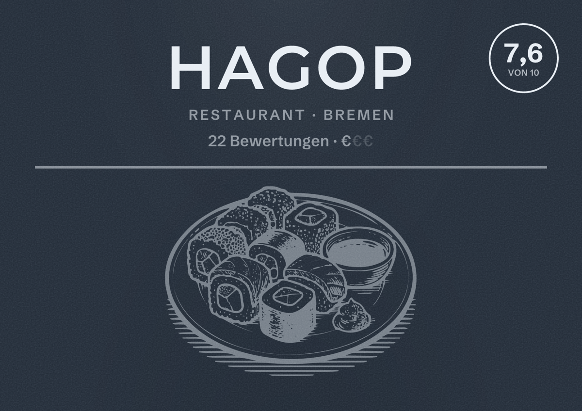 Illustriertes Poster von HAGOP, Restaurant in Bremen: Bewertung 7,6 von 10 aus 22 Bewertungen, Preisniveau €