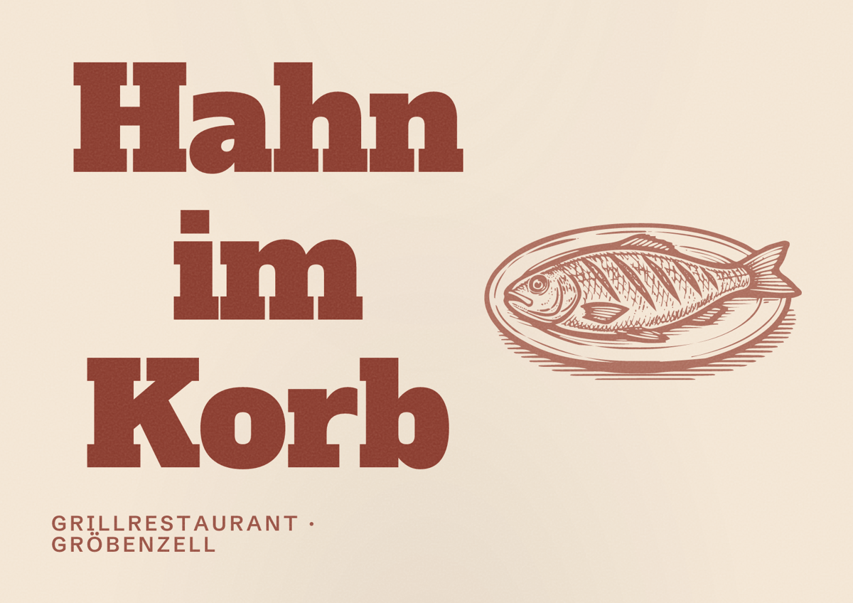 Illustriertes Poster von Hahn im Korb, Grillrestaurant in Gröbenzell