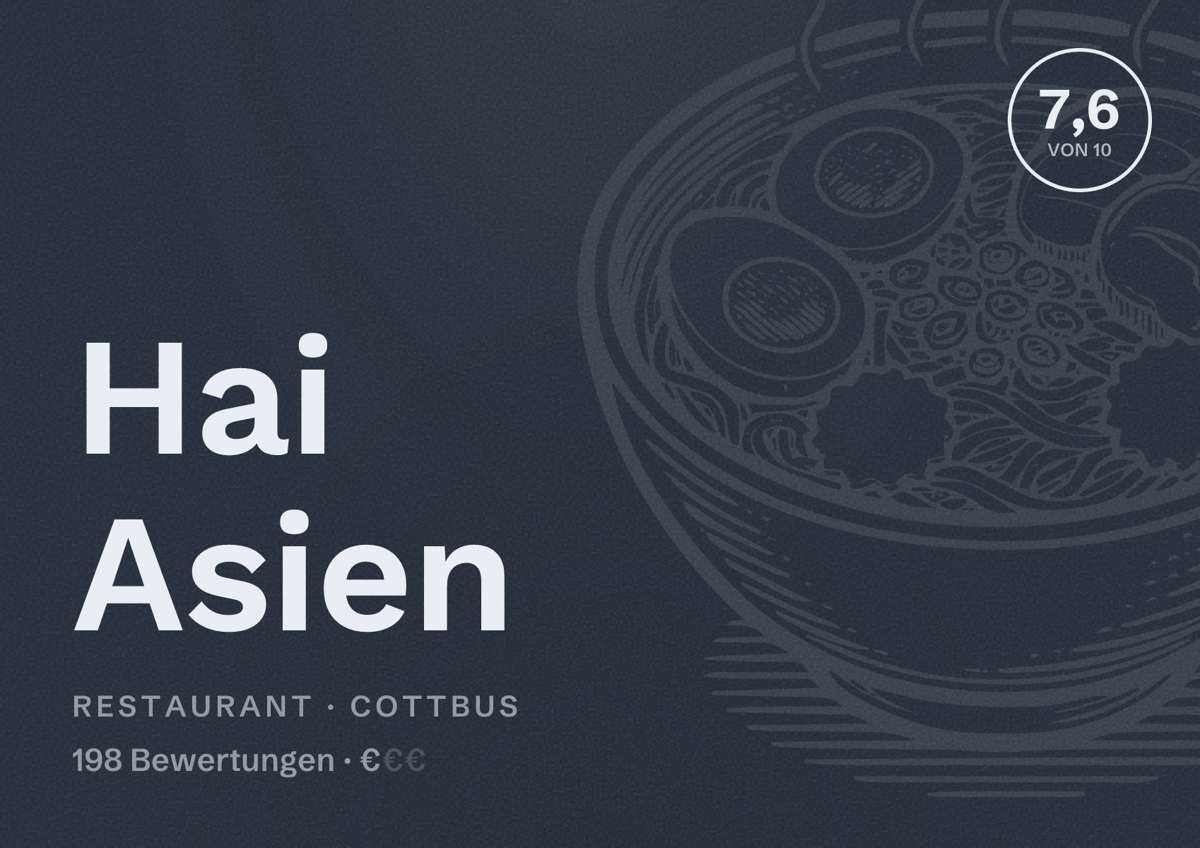 Illustriertes Poster von Hai Asien, Restaurant in Cottbus: Bewertung 7,6 von 10 aus 198 Bewertungen, Preisniveau €