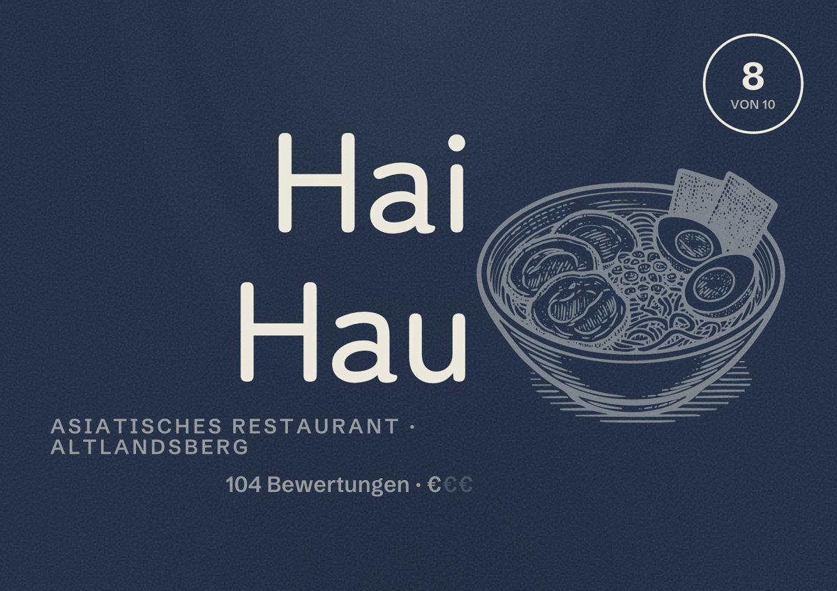 Illustriertes Poster von Hai Hau, Asiatisches Restaurant in Altlandsberg: Bewertung 8 von 10 aus 104 Bewertungen, Preisniveau €