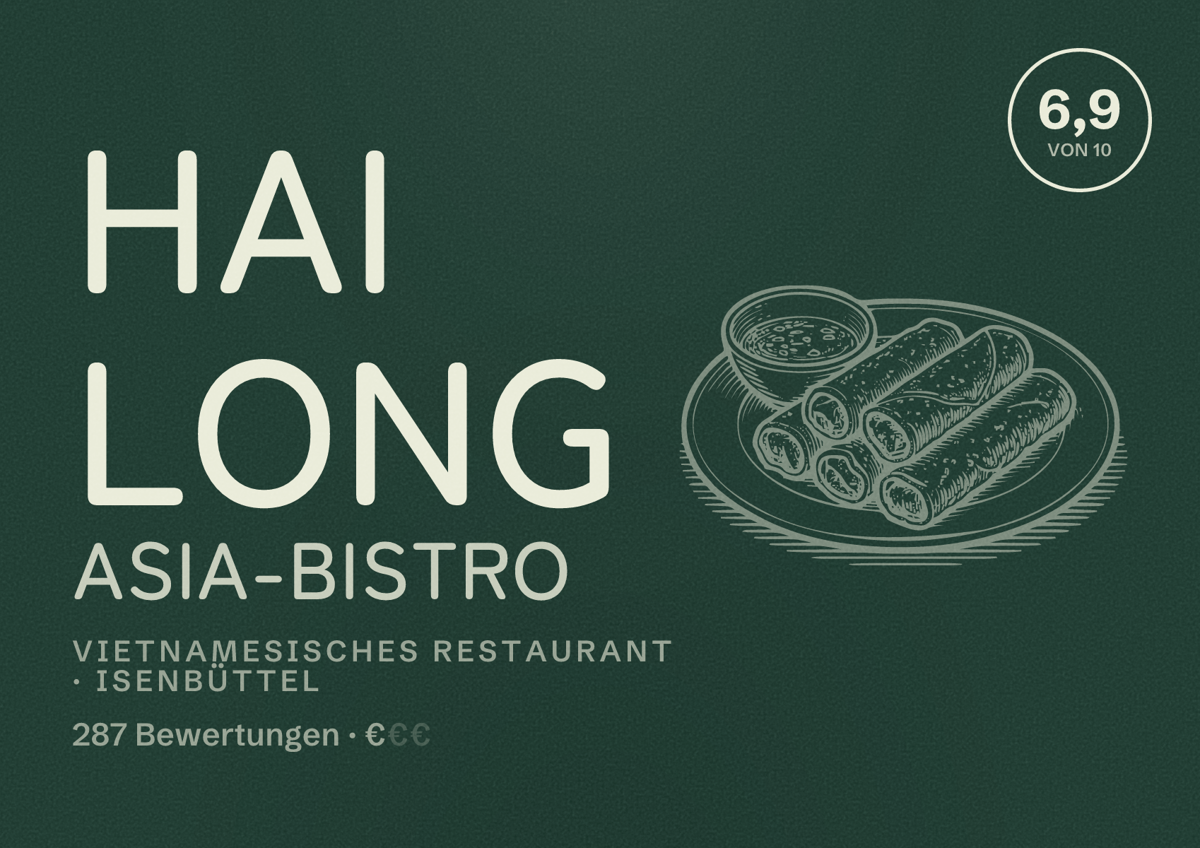 Illustriertes Poster von Hai Long Asia-Bistro, Vietnamesisches Restaurant in Isenbüttel: Bewertung 6,9 von 10 aus 287 Bewertungen, Preisniveau €