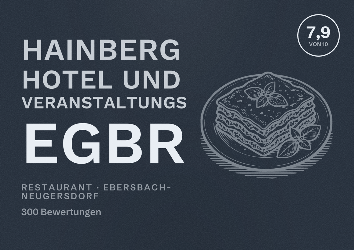 Illustriertes Poster von Hainberg Hotel und Veranstaltungs eGbR, Restaurant in Ebersbach-Neugersdorf: Bewertung 7,9 von 10 aus 300 Bewertungen