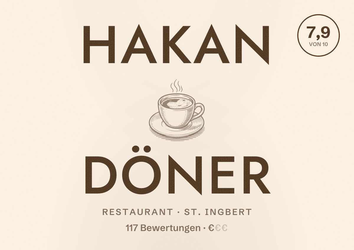 Illustriertes Poster von Hakan Döner, Restaurant in St. Ingbert: Bewertung 7,9 von 10 aus 117 Bewertungen, Preisniveau €