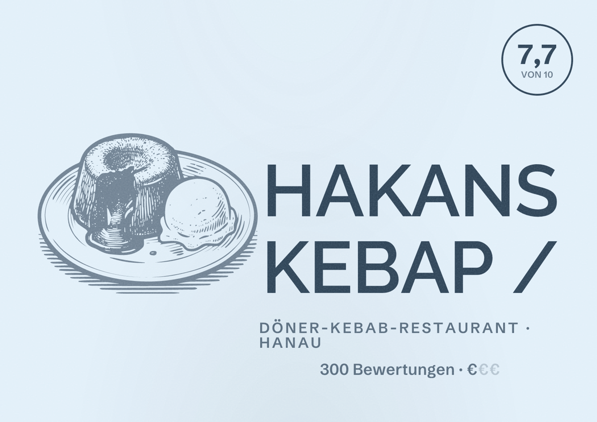 Illustriertes Poster von HAKANS KEBAP /, Döner-Kebab-Restaurant in Hanau: Bewertung 7,7 von 10 aus 300 Bewertungen, Preisniveau €