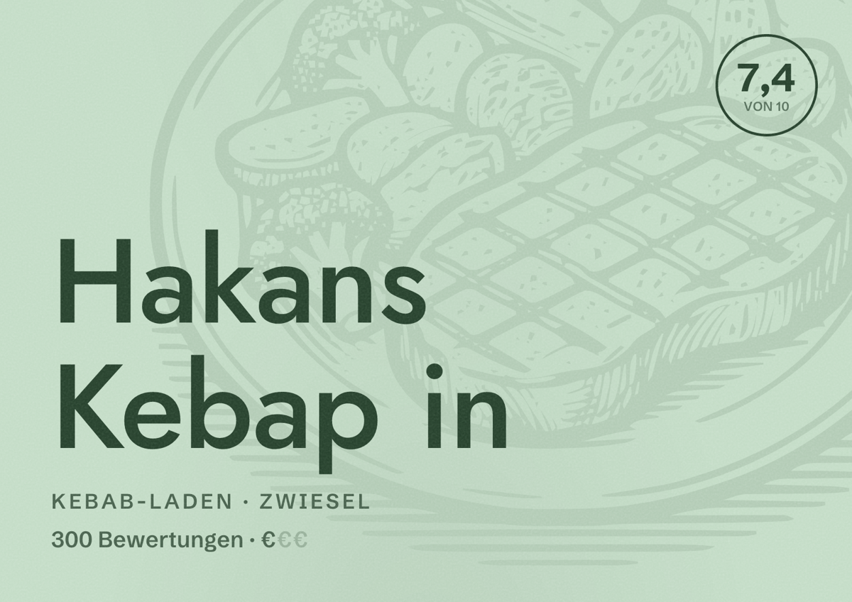Illustriertes Poster von Hakans Kebap in, Kebab-Laden in Zwiesel: Bewertung 7,4 von 10 aus 300 Bewertungen, Preisniveau €