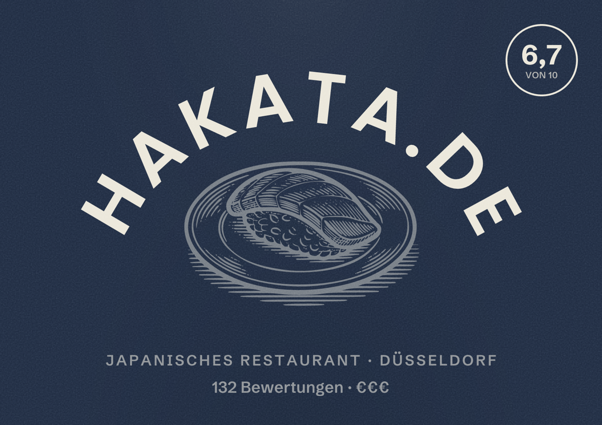 Illustriertes Poster von Hakata.de, Japanisches Restaurant in Düsseldorf: Bewertung 6,7 von 10 aus 132 Bewertungen, Preisniveau €€€