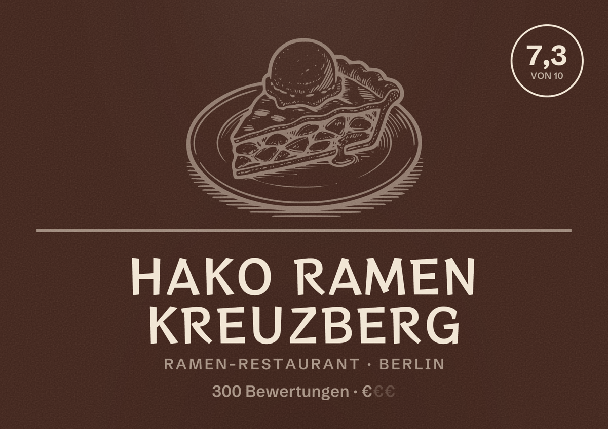 Illustriertes Poster von Hako Ramen Kreuzberg, Ramen-Restaurant in Berlin: Bewertung 7,3 von 10 aus 300 Bewertungen, Preisniveau €