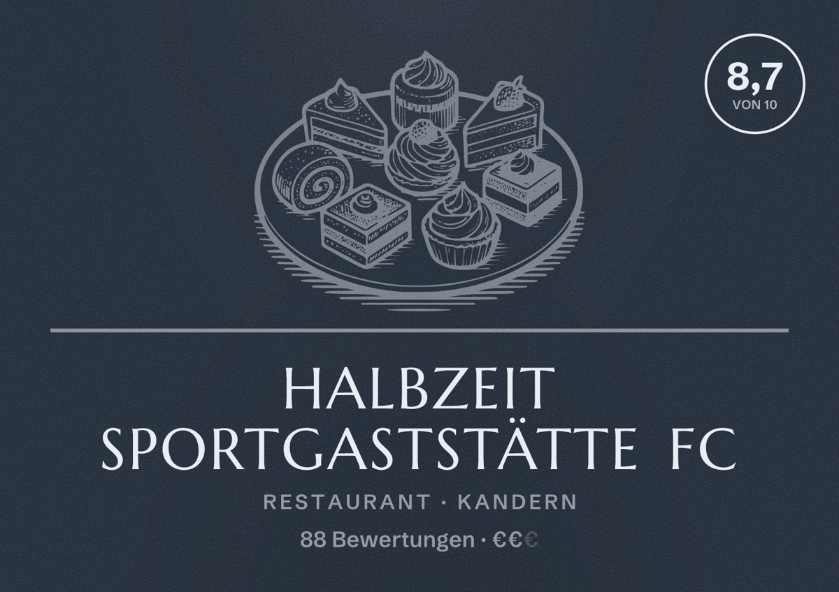 Illustriertes Poster von Halbzeit Sportgaststätte FC, Restaurant in Kandern: Bewertung 8,7 von 10 aus 88 Bewertungen, Preisniveau €€