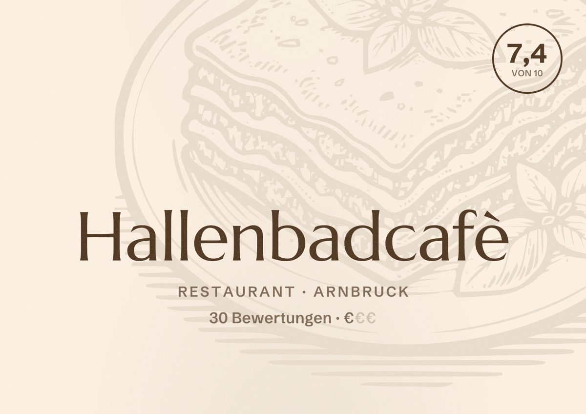 Illustriertes Poster von Hallenbadcafè, Restaurant in Arnbruck: Bewertung 7,4 von 10 aus 30 Bewertungen, Preisniveau €