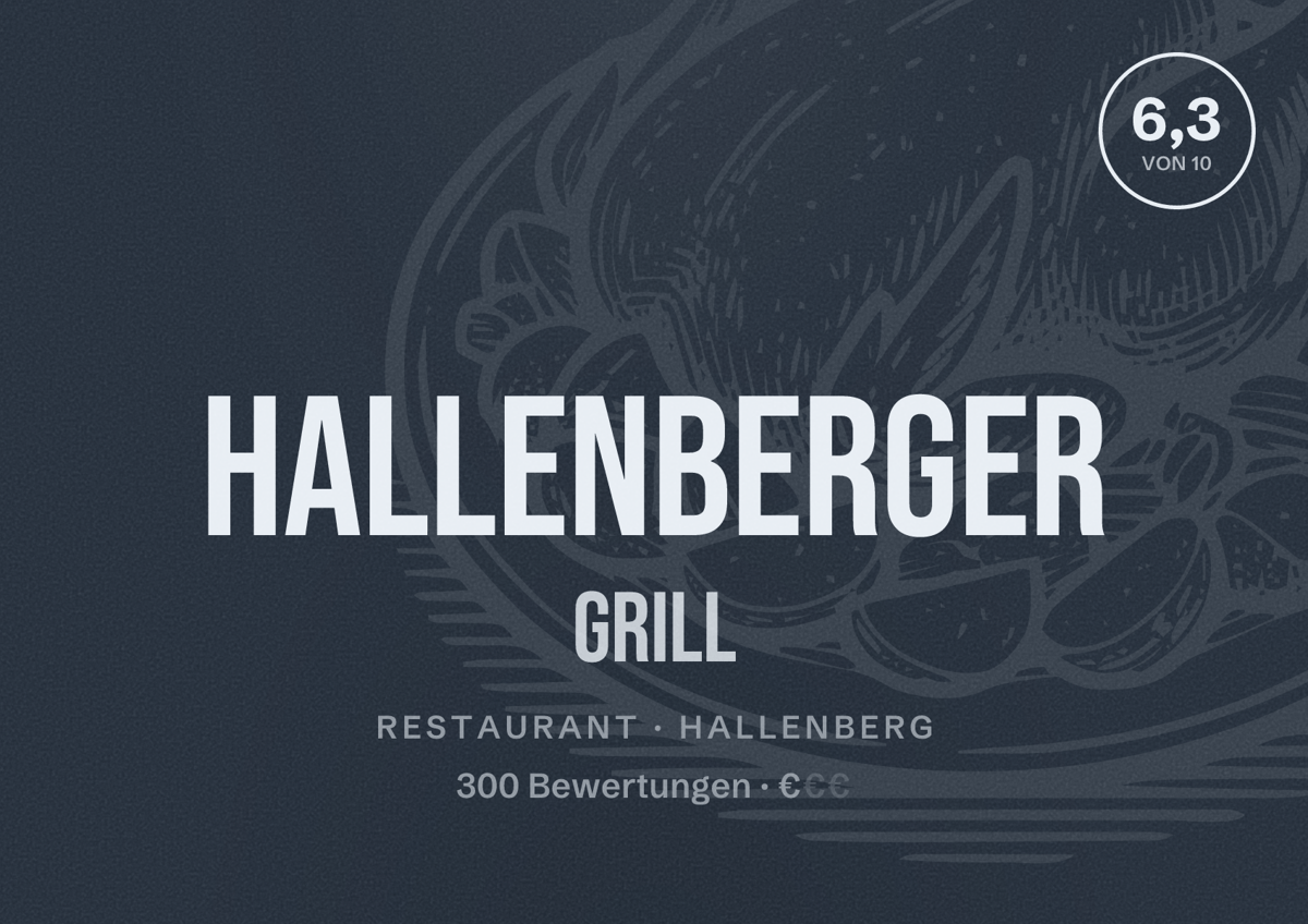 Illustriertes Poster von Hallenberger Grill, Restaurant in Hallenberg: Bewertung 6,3 von 10 aus 300 Bewertungen, Preisniveau €