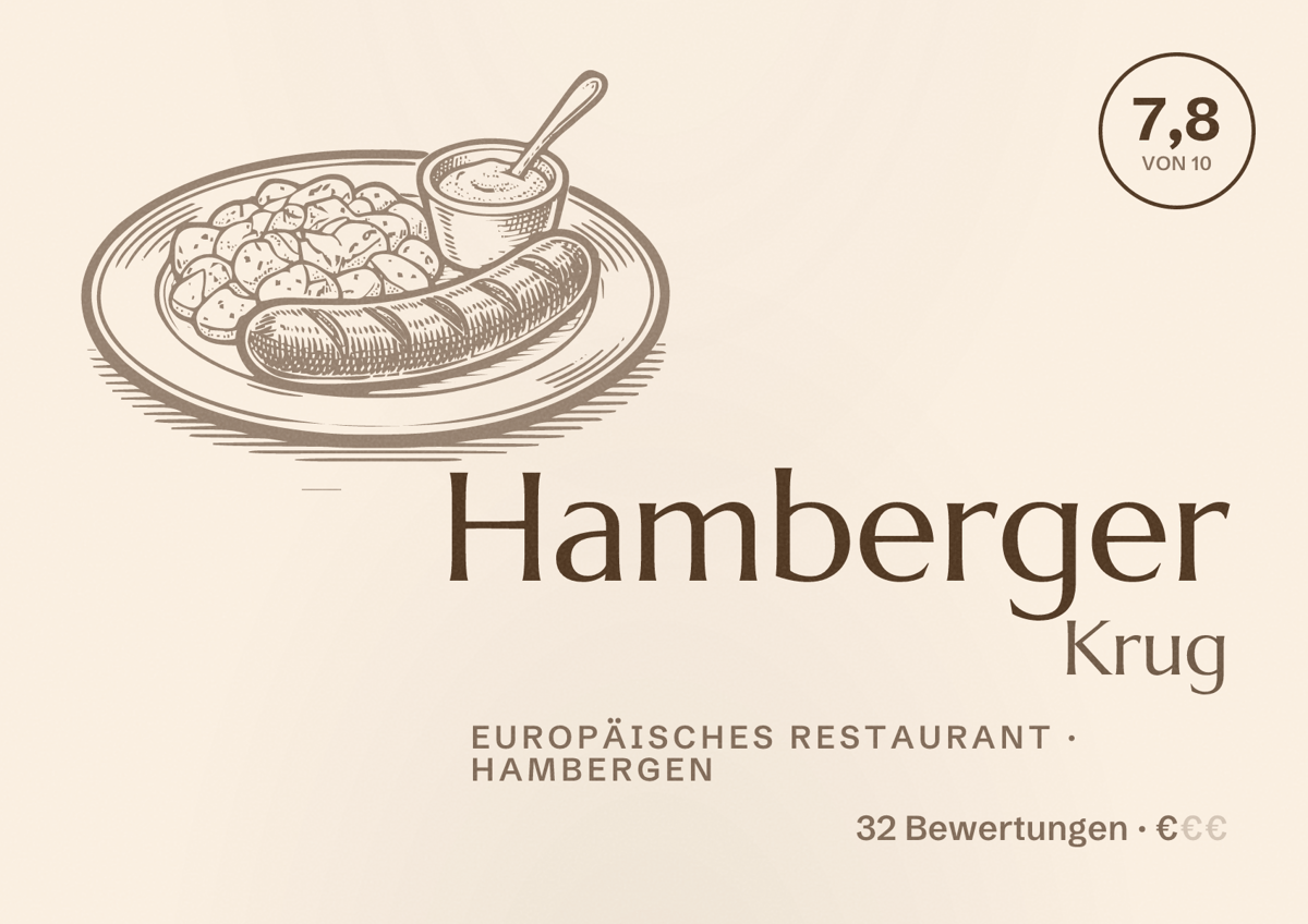 Illustriertes Poster von Hamberger Krug, Europäisches Restaurant in Hambergen: Bewertung 7,8 von 10 aus 32 Bewertungen, Preisniveau €