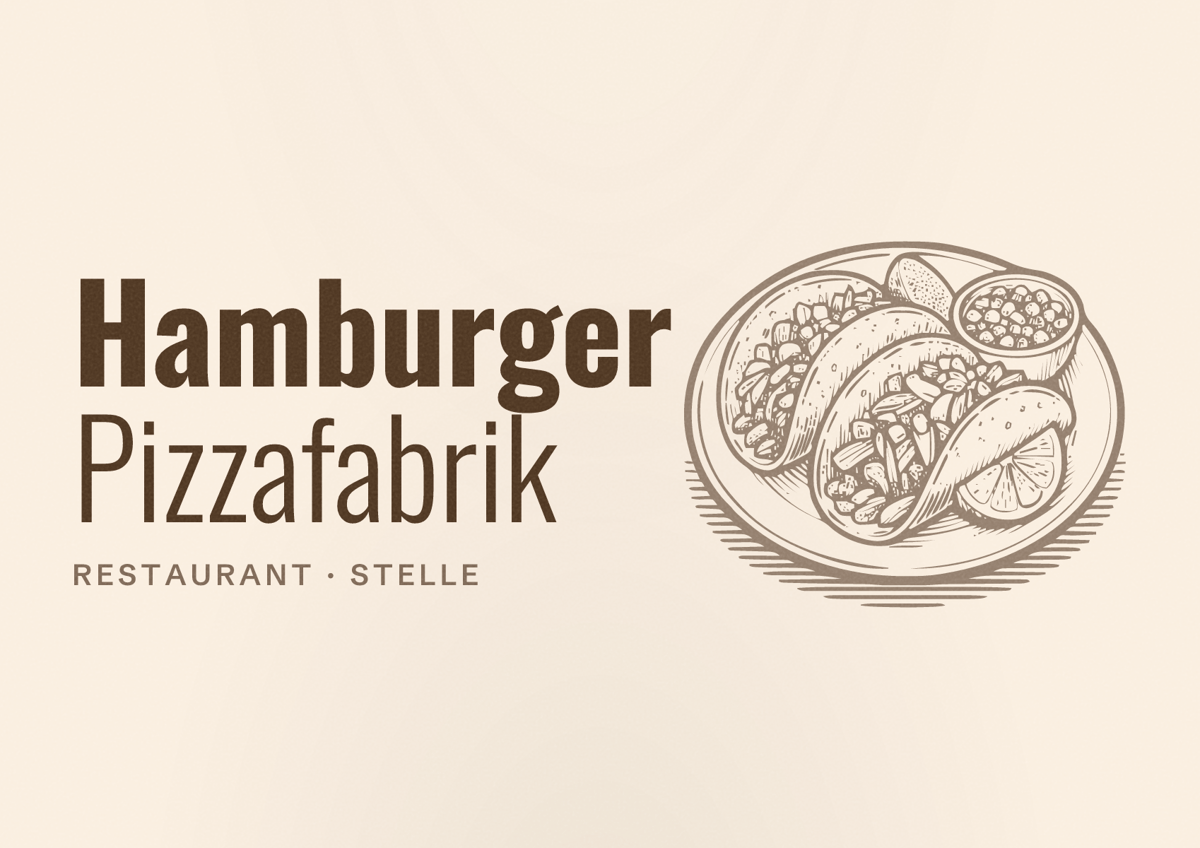 Illustriertes Poster von Hamburger Pizzafabrik, Restaurant in Stelle