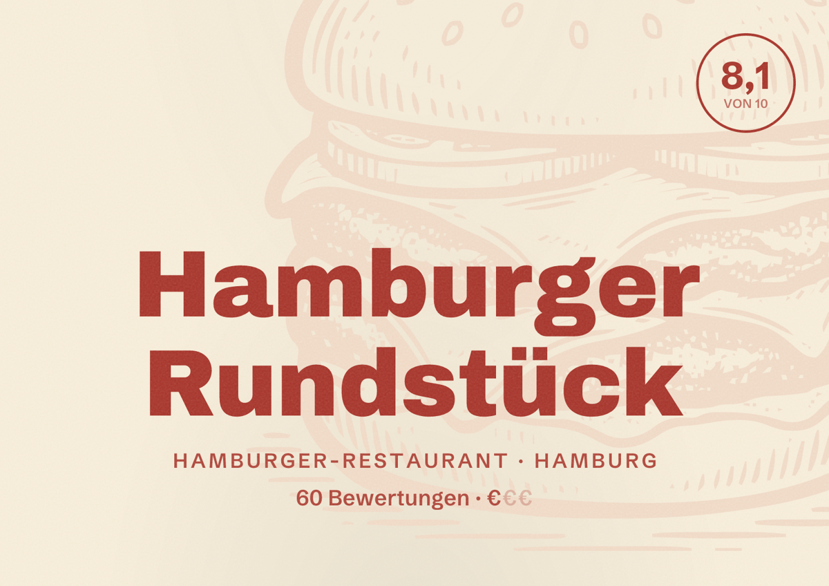 Illustriertes Poster von Hamburger Rundstück, Hamburger-Restaurant in Hamburg: Bewertung 8,1 von 10 aus 60 Bewertungen, Preisniveau €
