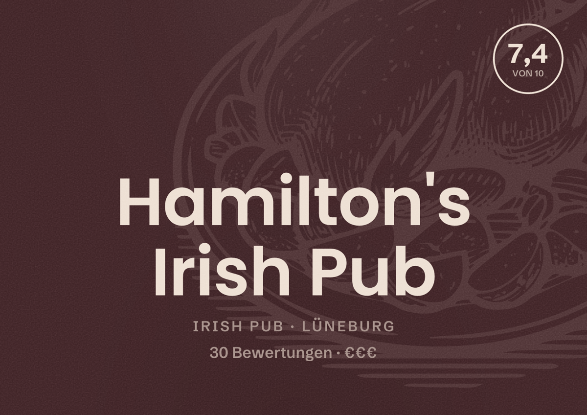 Illustriertes Poster von Hamilton's Irish Pub, Irish Pub in Lüneburg: Bewertung 7,4 von 10 aus 30 Bewertungen, Preisniveau €€€