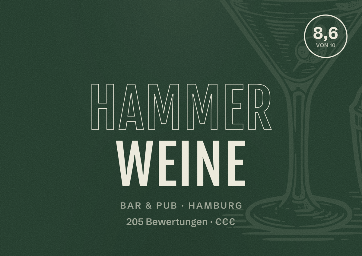 Illustriertes Poster von Hammer Weine, Bar & Pub in Hamburg: Bewertung 8,6 von 10 aus 205 Bewertungen, Preisniveau €€€
