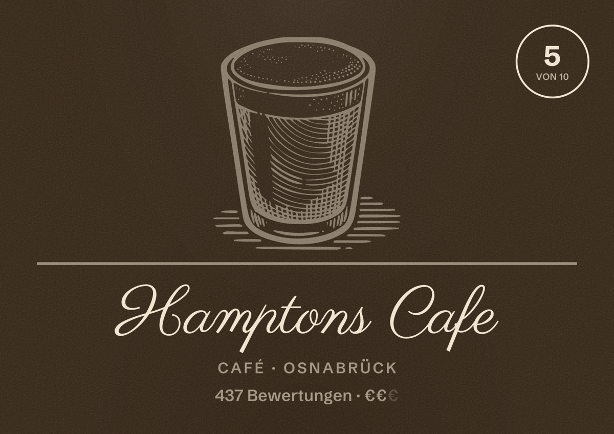 Illustriertes Poster von Hamptons Cafe, Café in Osnabrück: Bewertung 5 von 10 aus 437 Bewertungen, Preisniveau €€