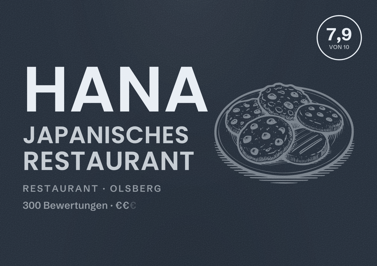 Illustriertes Poster von HANA Japanisches Restaurant, Restaurant in Olsberg: Bewertung 7,9 von 10 aus 300 Bewertungen, Preisniveau €€
