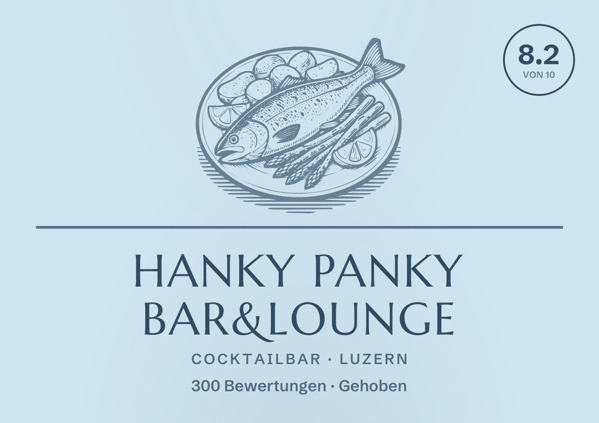 Illustriertes Poster von Hanky Panky Bar&Lounge, Cocktailbar in Luzern: Bewertung 8.2 von 10 aus 300 Bewertungen, Preisniveau Gehoben