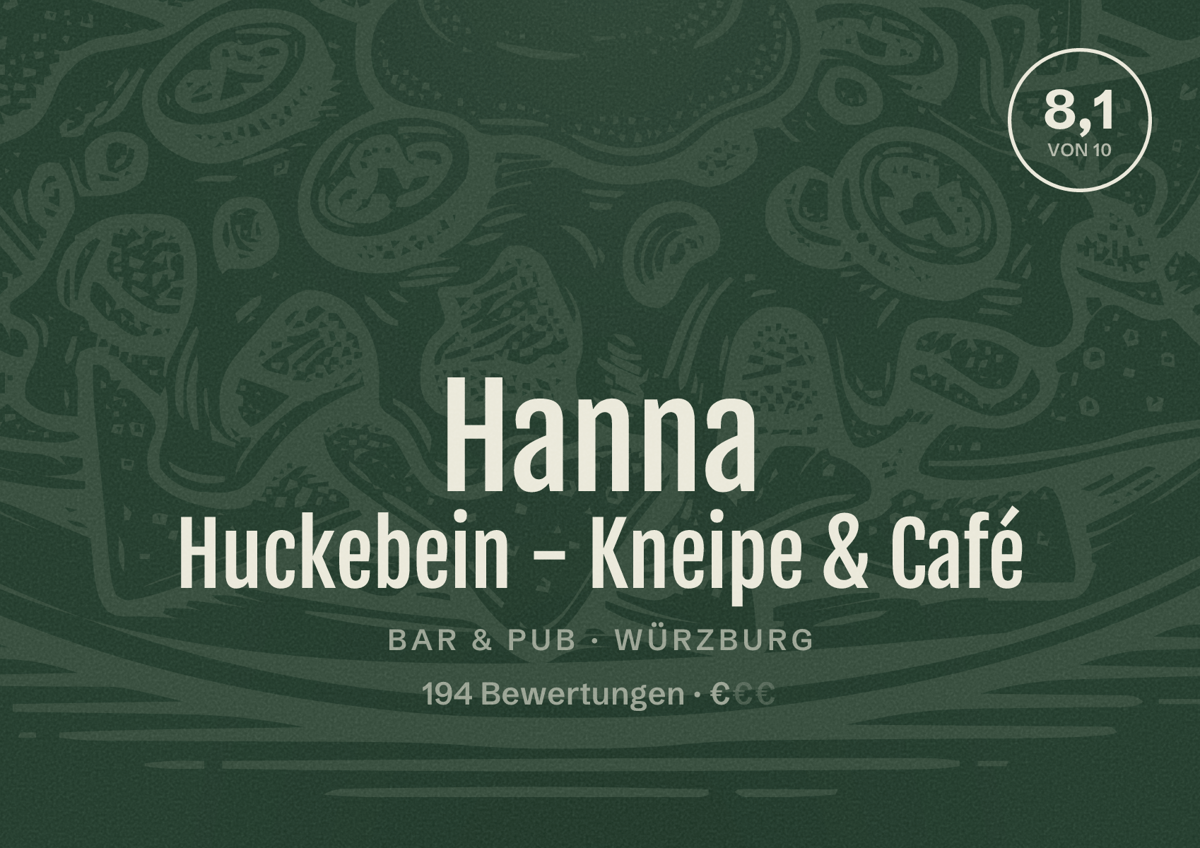 Illustriertes Poster von Hanna Huckebein - Kneipe & Café, Bar & Pub in Würzburg: Bewertung 8,1 von 10 aus 194 Bewertungen, Preisniveau €