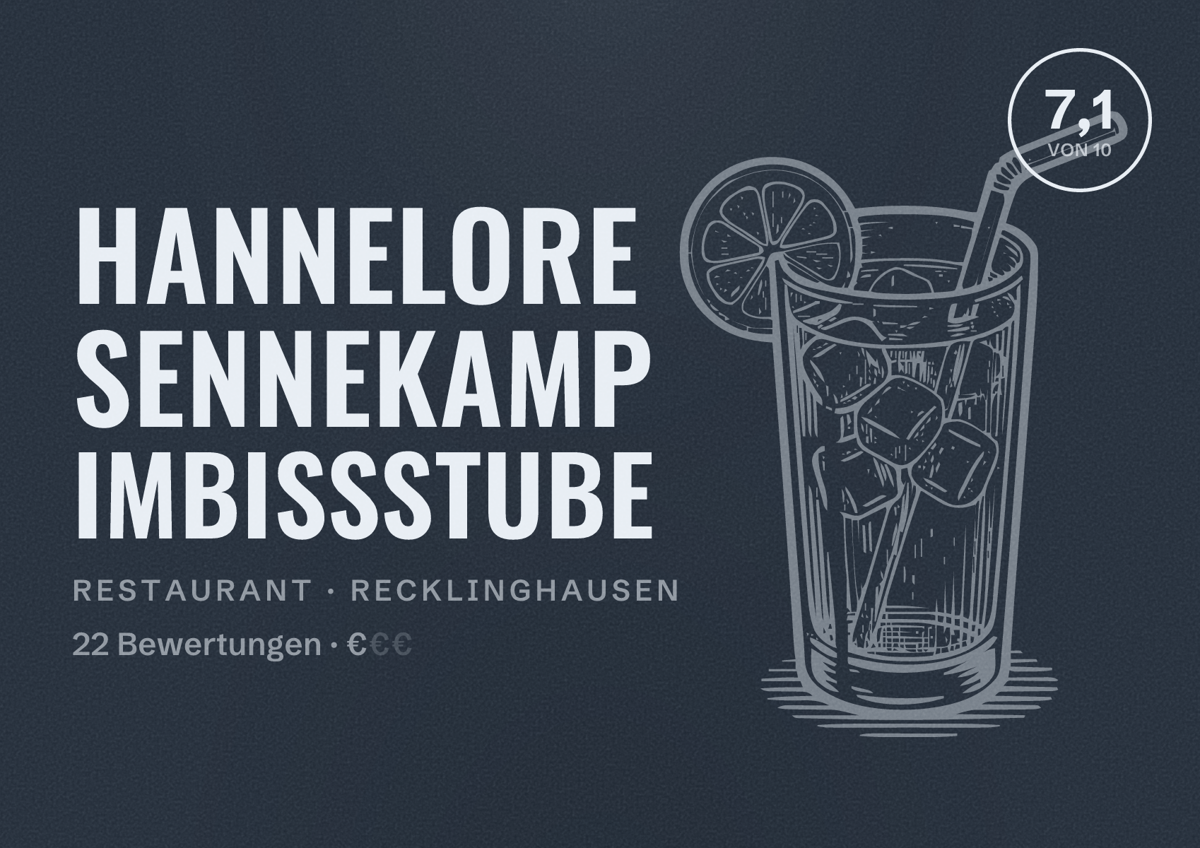 Illustriertes Poster von Hannelore Sennekamp Imbißstube, Restaurant in Recklinghausen: Bewertung 7,1 von 10 aus 22 Bewertungen, Preisniveau €