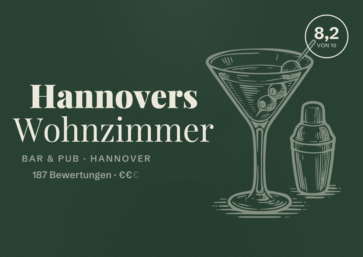 Illustriertes Poster von Hannovers Wohnzimmer, Bar & Pub in Hannover: Bewertung 8,2 von 10 aus 187 Bewertungen, Preisniveau €€