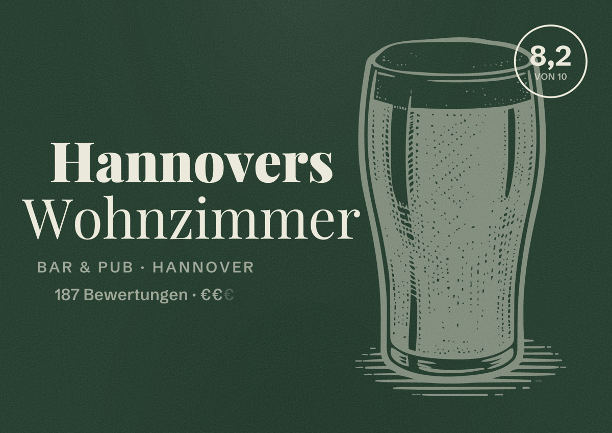 Illustriertes Poster von Hannovers Wohnzimmer, Bar & Pub in Hannover: Bewertung 8,2 von 10 aus 187 Bewertungen, Preisniveau €€