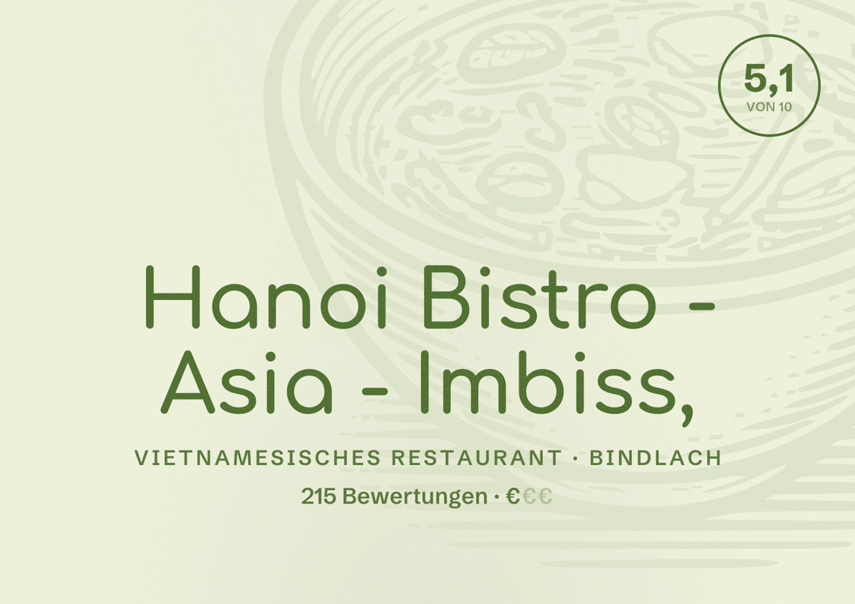 Illustriertes Poster von Hanoi Bistro - Asia - Imbiss,, Vietnamesisches Restaurant in Bindlach: Bewertung 5,1 von 10 aus 215 Bewertungen, Preisniveau €