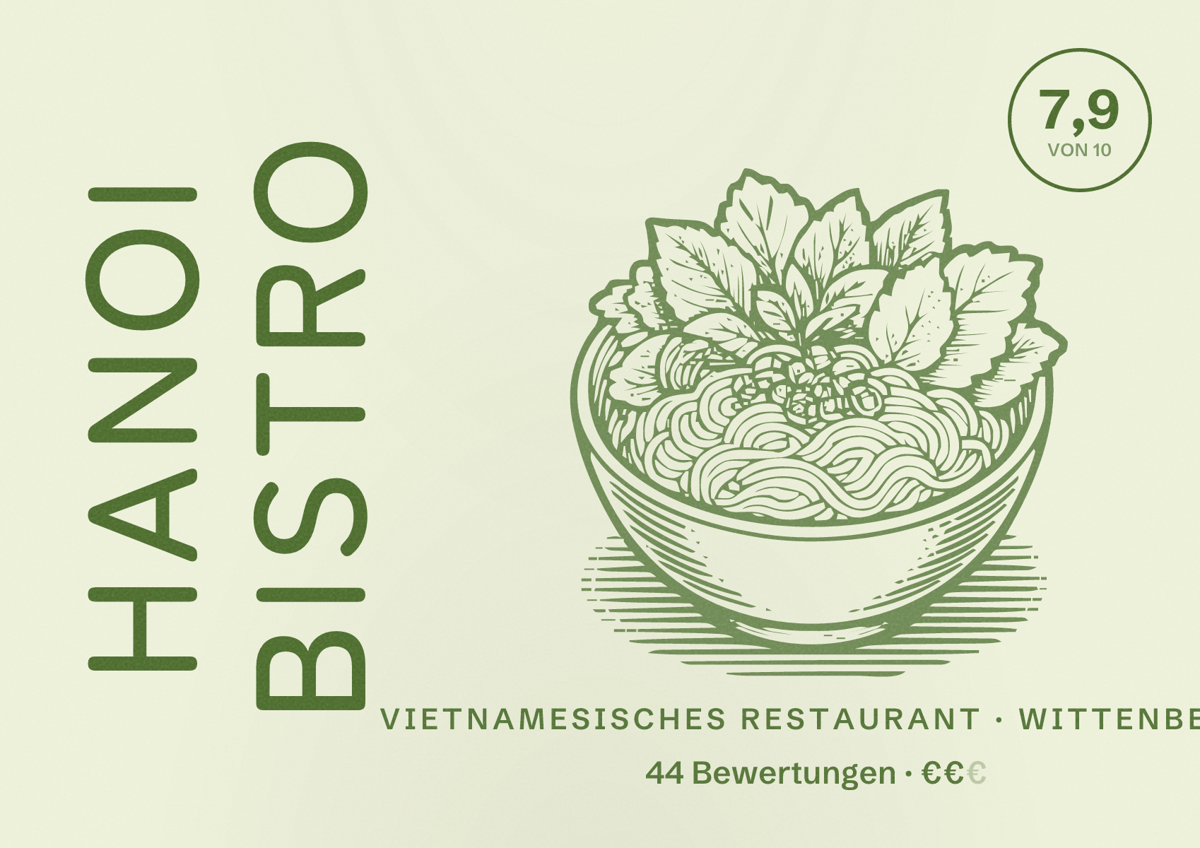 Illustriertes Poster von HaNoi Bistro, Vietnamesisches Restaurant in Wittenberg: Bewertung 7,9 von 10 aus 44 Bewertungen, Preisniveau €€