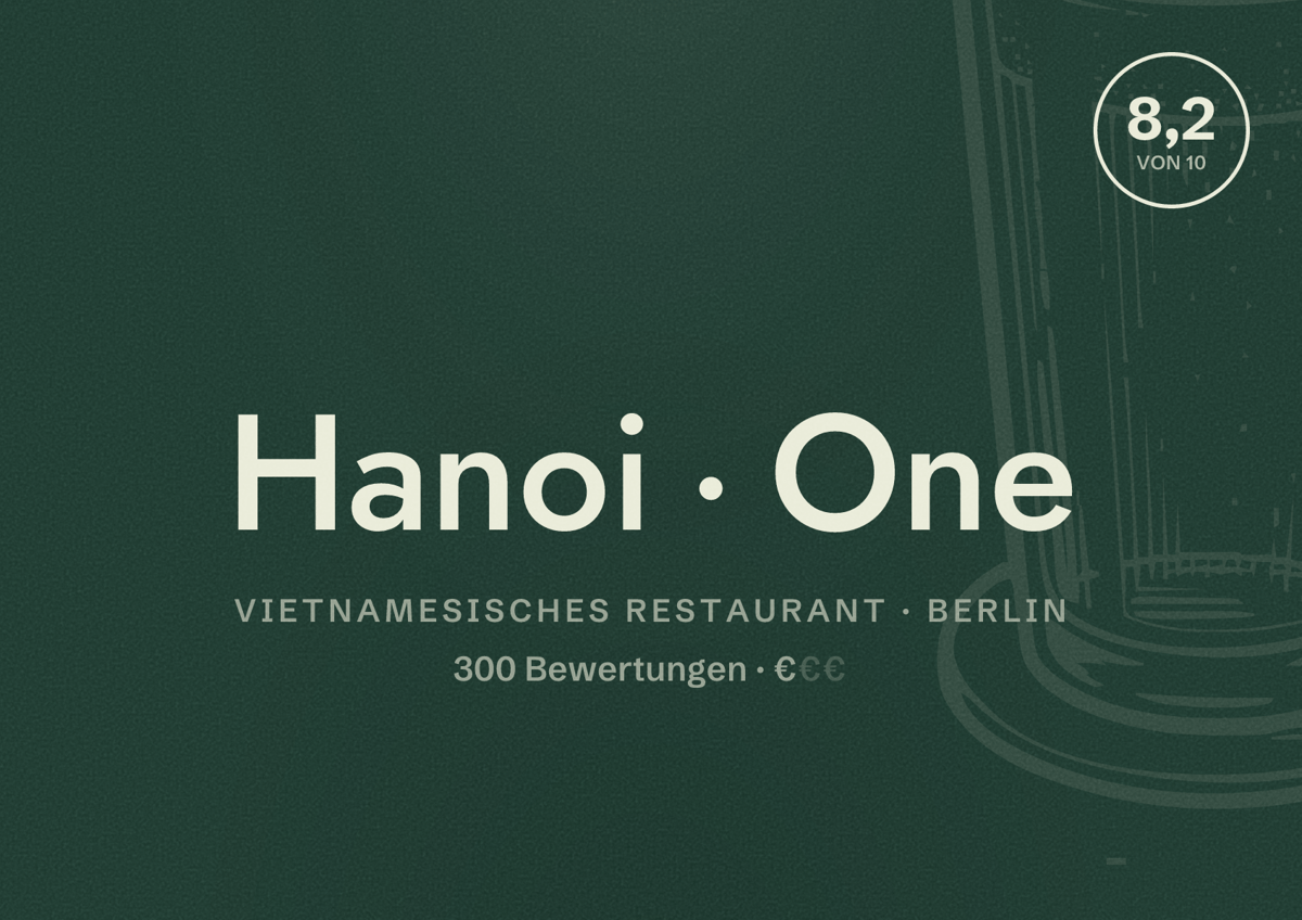 Illustriertes Poster von Hanoi One, Vietnamesisches Restaurant in Berlin: Bewertung 8,2 von 10 aus 300 Bewertungen, Preisniveau €