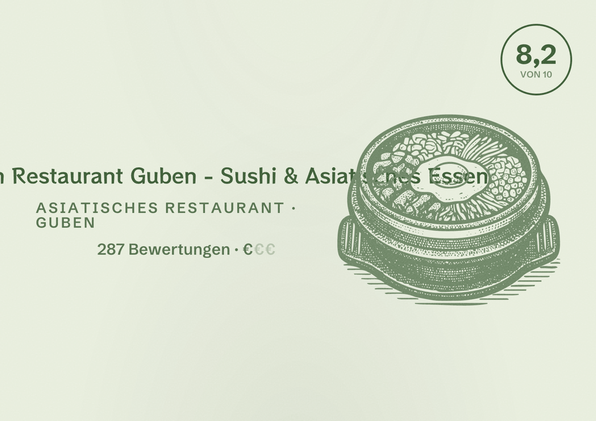 Illustriertes Poster von Hanoi Quan Restaurant Guben - Sushi & Asiatisches Essen, Asiatisches Restaurant in Guben: Bewertung 8,2 von 10 aus 287 Bewertungen, Preisniveau €