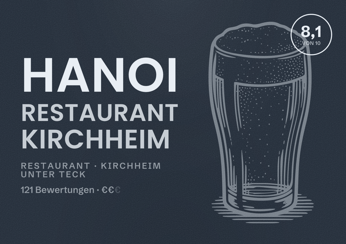 Illustriertes Poster von HANOI Restaurant Kirchheim, Restaurant in Kirchheim unter Teck: Bewertung 8,1 von 10 aus 121 Bewertungen, Preisniveau €€