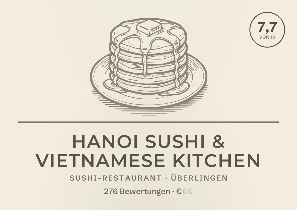 Illustriertes Poster von Hanoi Sushi & Vietnamese kitchen, Sushi-Restaurant in Überlingen: Bewertung 7,7 von 10 aus 276 Bewertungen, Preisniveau €