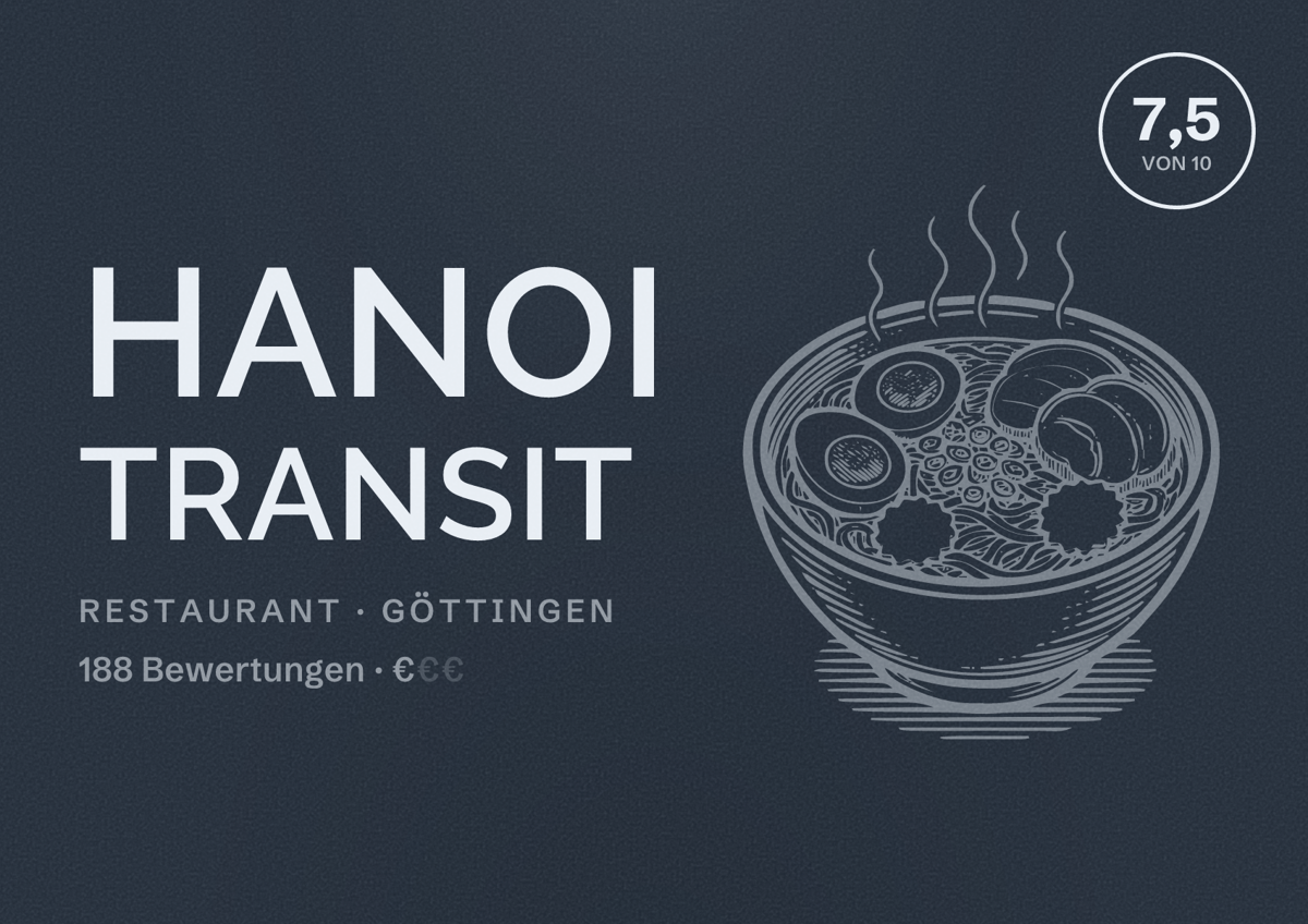 Illustriertes Poster von Hanoi Transit, Restaurant in Göttingen: Bewertung 7,5 von 10 aus 188 Bewertungen, Preisniveau €