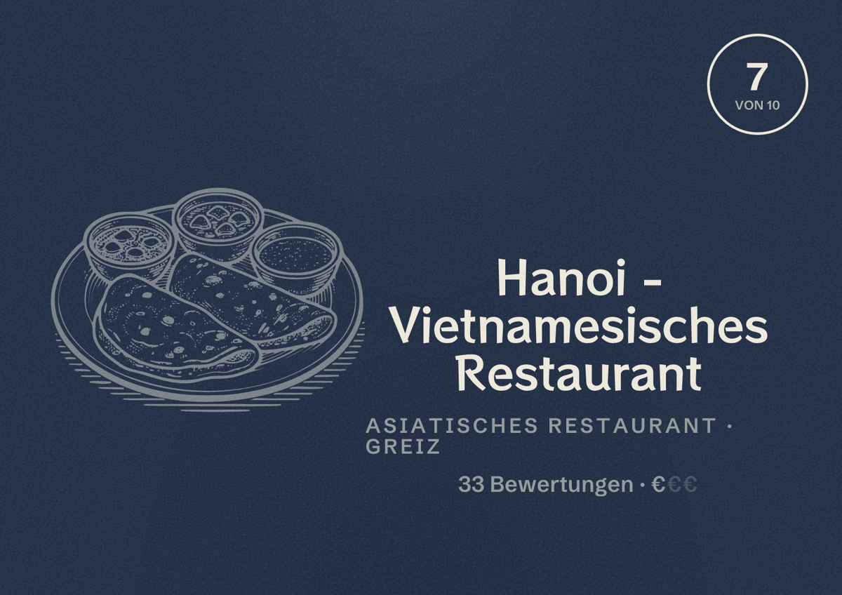 Illustriertes Poster von Hanoi - Vietnamesisches Restaurant, Asiatisches Restaurant in Greiz: Bewertung 7 von 10 aus 33 Bewertungen, Preisniveau €