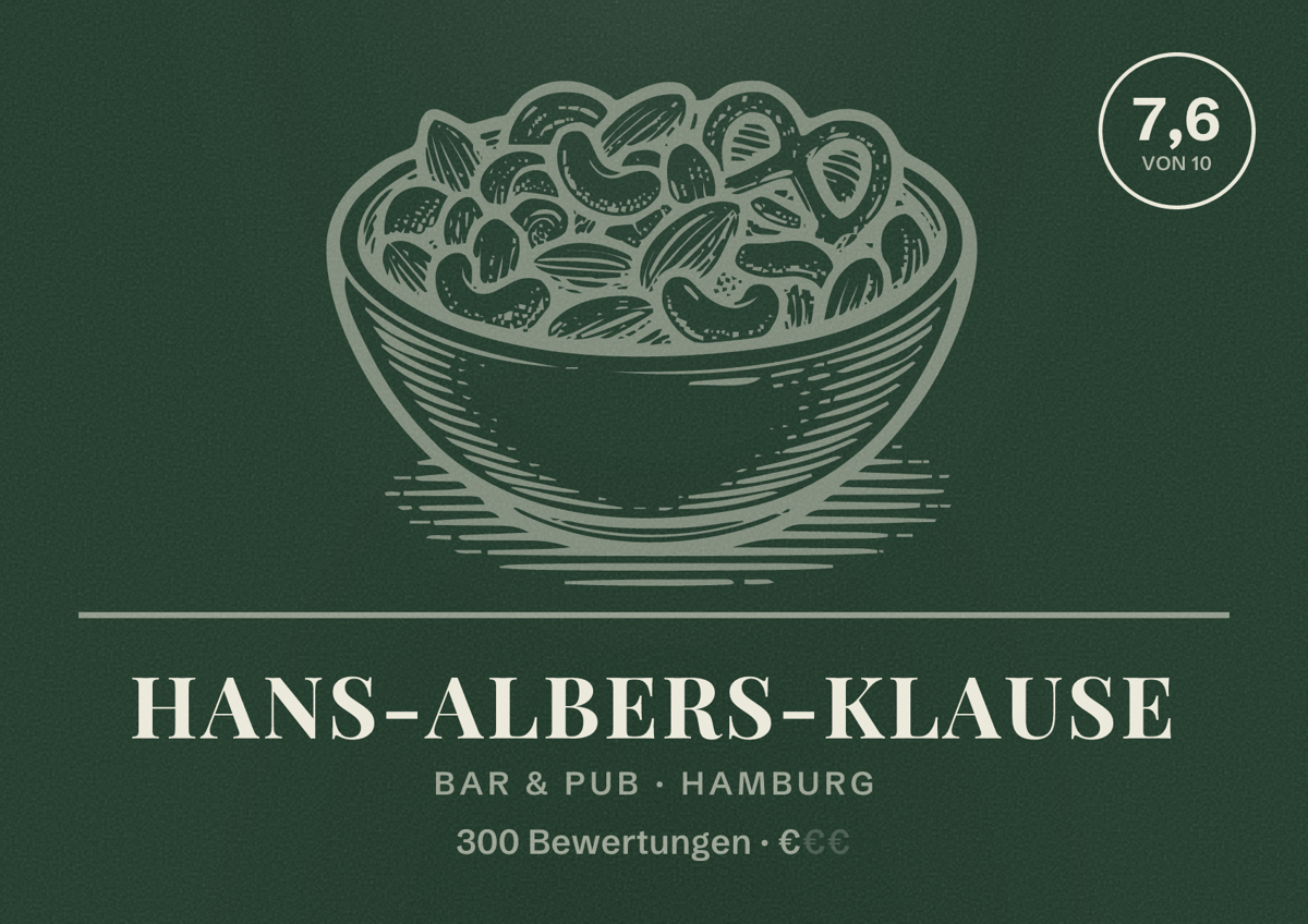 Illustriertes Poster von Hans-Albers-Klause, Bar & Pub in Hamburg: Bewertung 7,6 von 10 aus 300 Bewertungen, Preisniveau €