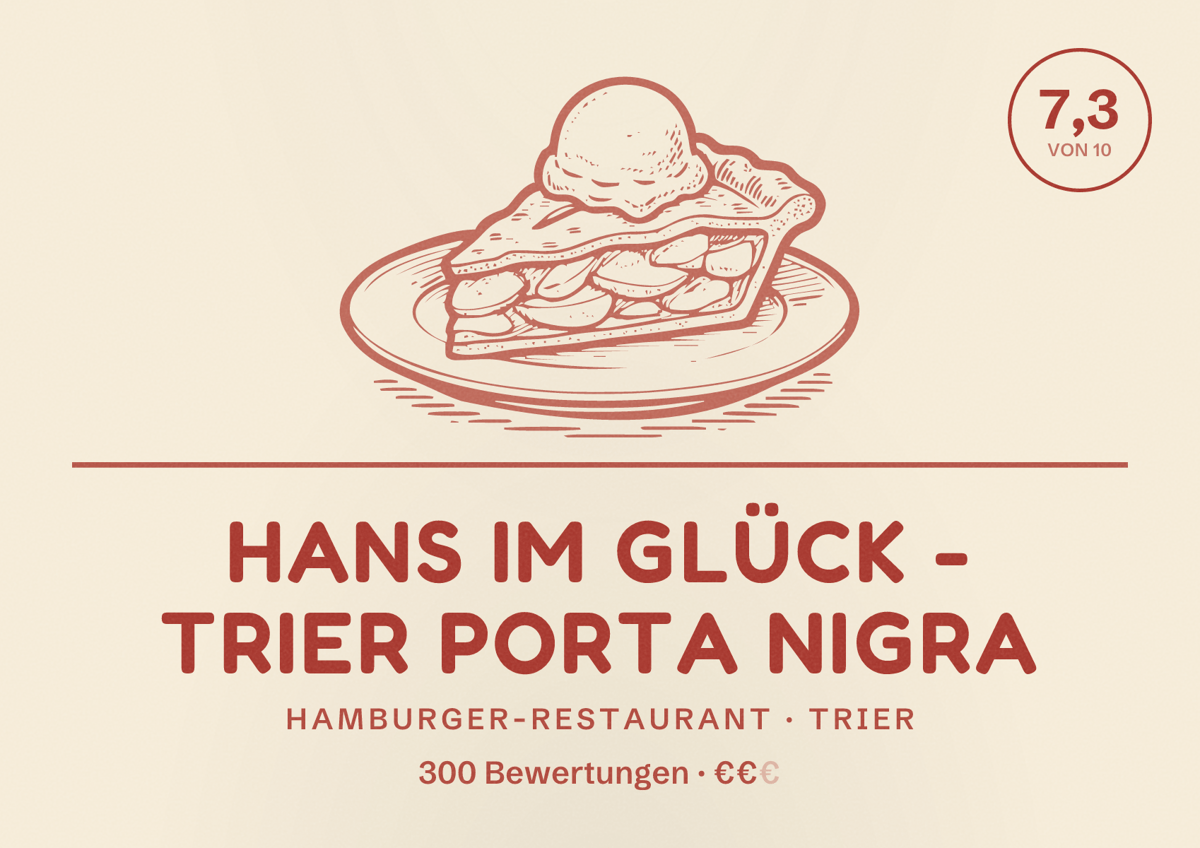 Illustriertes Poster von HANS IM GLÜCK - TRIER Porta Nigra, Hamburger-Restaurant in Trier: Bewertung 7,3 von 10 aus 300 Bewertungen, Preisniveau €€