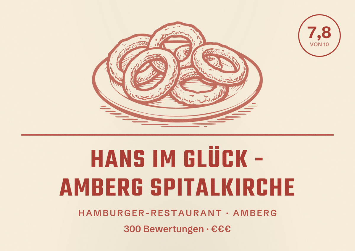 Illustriertes Poster von HANS IM GLÜCK - AMBERG Spitalkirche, Hamburger-Restaurant in Amberg: Bewertung 7,8 von 10 aus 300 Bewertungen, Preisniveau €€€