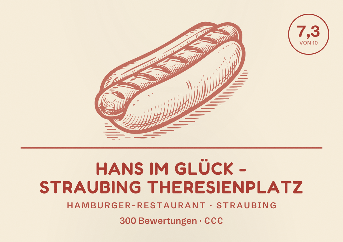 Illustriertes Poster von HANS IM GLÜCK - STRAUBING Theresienplatz, Hamburger-Restaurant in Straubing: Bewertung 7,3 von 10 aus 300 Bewertungen, Preisniveau €€€