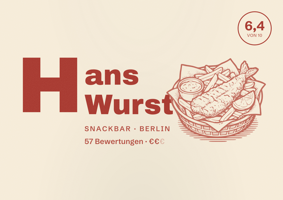 Illustriertes Poster von Hans Wurst, Snackbar in Berlin: Bewertung 6,4 von 10 aus 57 Bewertungen, Preisniveau €€