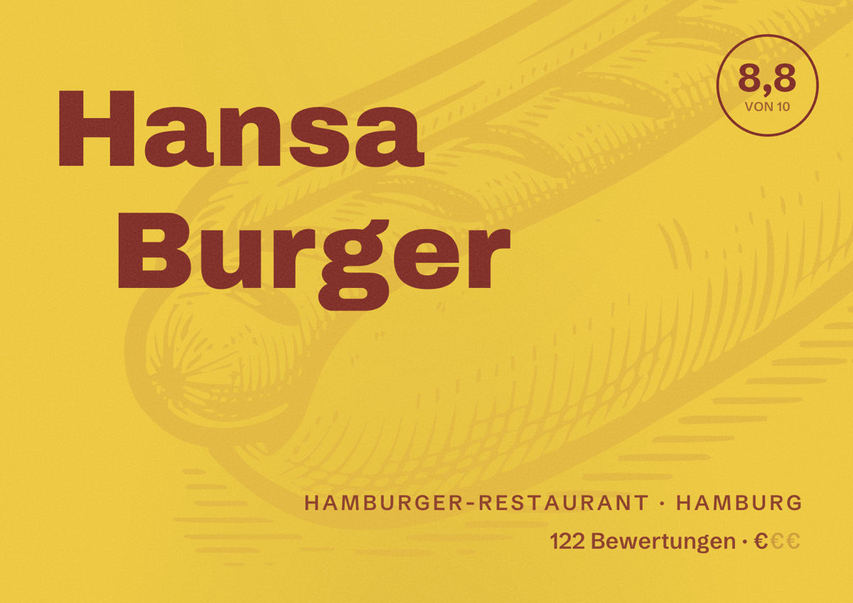 Illustriertes Poster von Hansa Burger, Hamburger-Restaurant in Hamburg: Bewertung 8,8 von 10 aus 122 Bewertungen, Preisniveau €