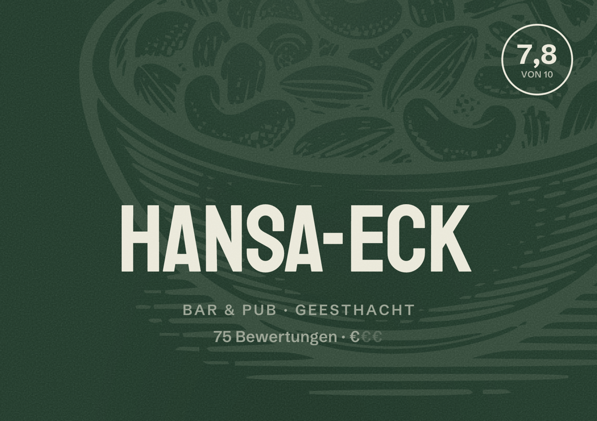 Illustriertes Poster von Hansa-Eck, Bar & Pub in Geesthacht: Bewertung 7,8 von 10 aus 75 Bewertungen, Preisniveau €