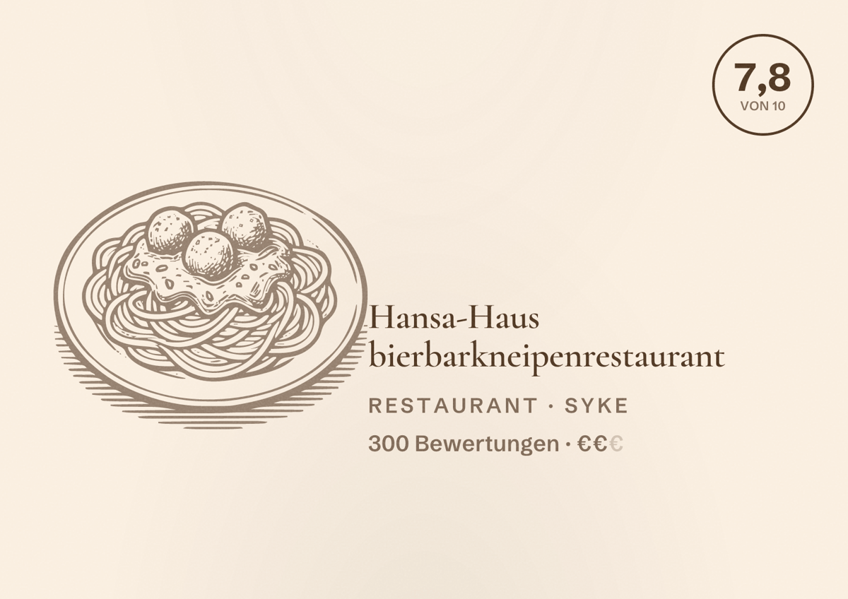 Illustriertes Poster von Hansa-Haus bierbarkneipenrestaurant, Restaurant in Syke: Bewertung 7,8 von 10 aus 300 Bewertungen, Preisniveau €€