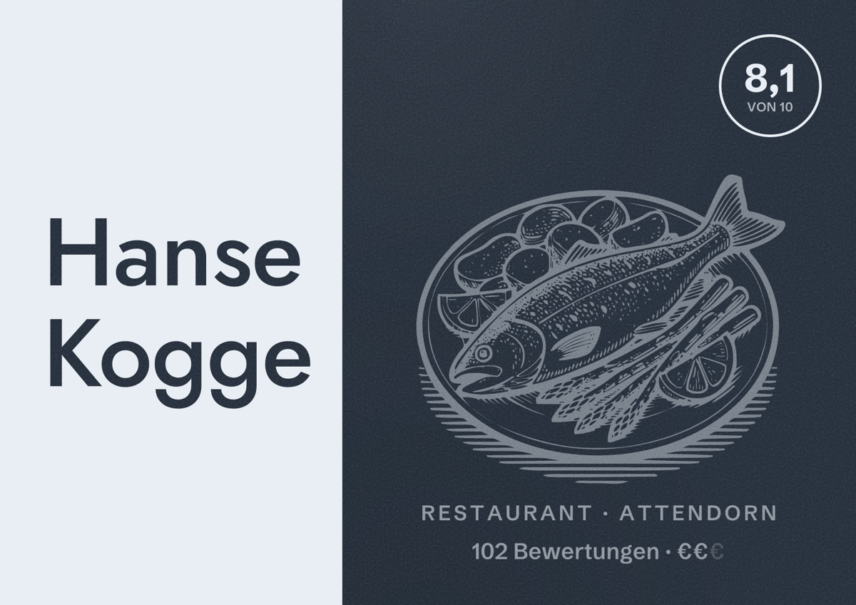 Illustriertes Poster von Hanse Kogge, Restaurant in Attendorn: Bewertung 8,1 von 10 aus 102 Bewertungen, Preisniveau €€