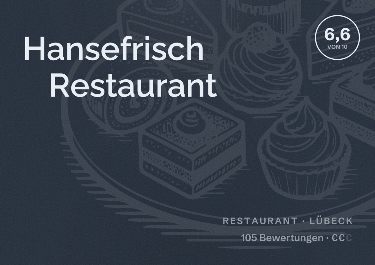 Illustriertes Poster von Hansefrisch Restaurant, Restaurant in Lübeck: Bewertung 6,6 von 10 aus 105 Bewertungen, Preisniveau €€
