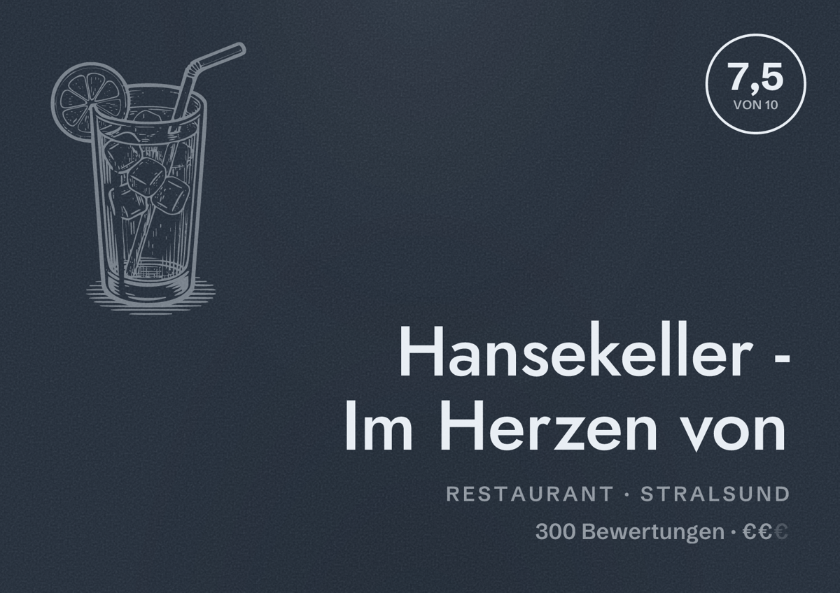 Illustriertes Poster von Hansekeller - Im Herzen von, Restaurant in Stralsund: Bewertung 7,5 von 10 aus 300 Bewertungen, Preisniveau €€