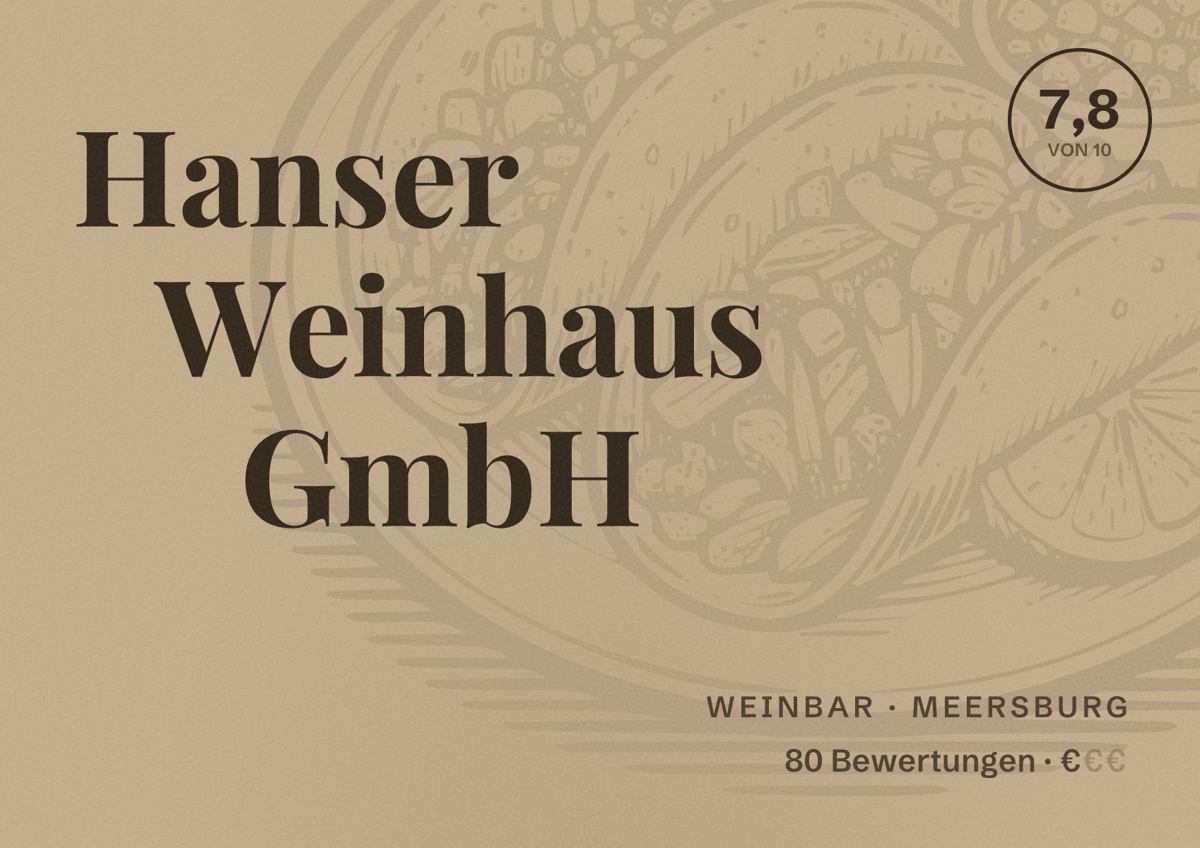 Illustriertes Poster von Hanser Weinhaus GmbH, Weinbar in Meersburg: Bewertung 7,8 von 10 aus 80 Bewertungen, Preisniveau €
