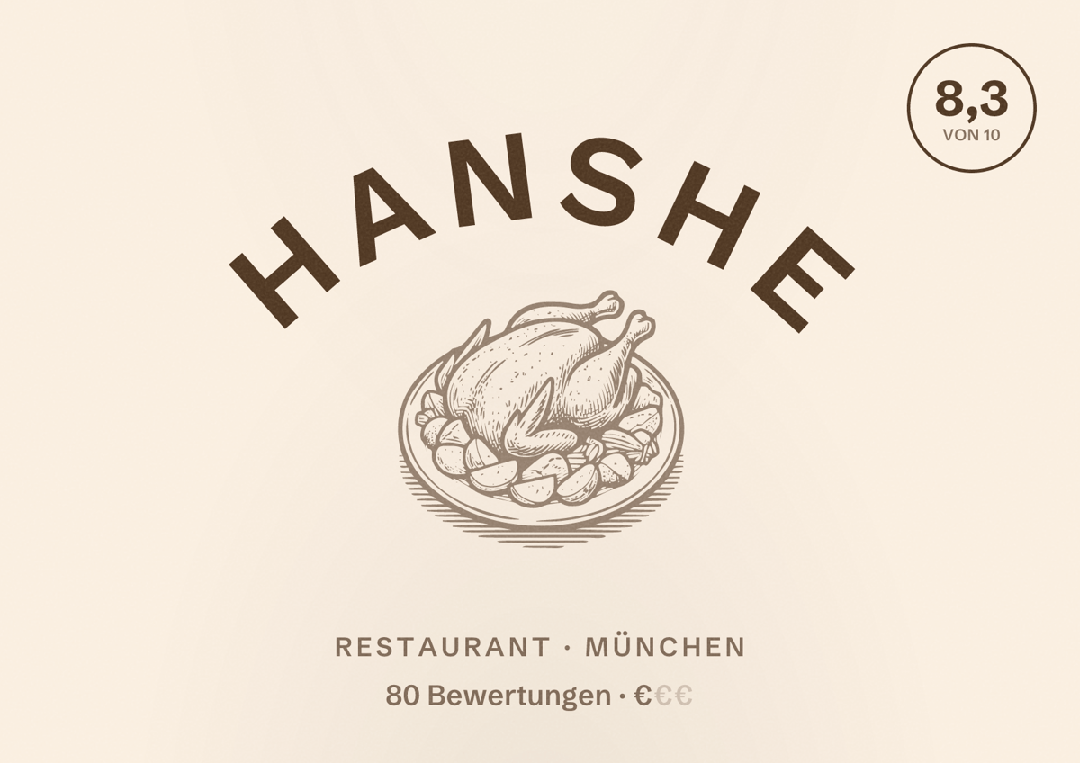 Illustriertes Poster von Hanshe, Restaurant in München: Bewertung 8,3 von 10 aus 80 Bewertungen, Preisniveau €