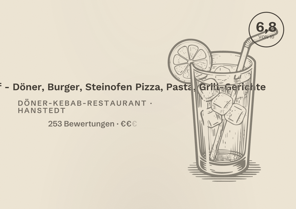 Illustriertes Poster von Hanstedter Treff - Döner, Burger, Steinofen Pizza, Pasta, Grill-Gerichte, Döner-Kebab-Restaurant in Hanstedt: Bewertung 6,8 von 10 aus 253 Bewertungen, Preisniveau €€