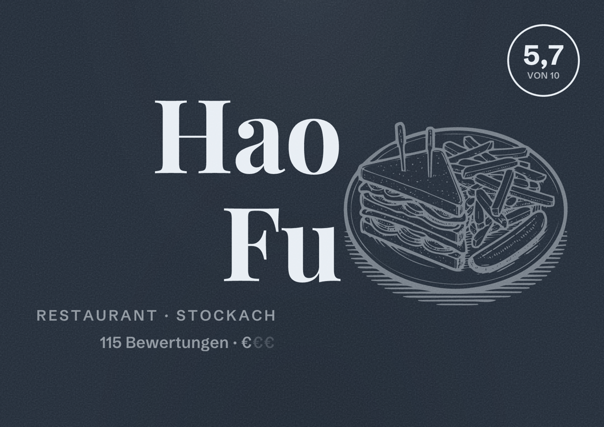 Illustriertes Poster von Hao Fu, Restaurant in Stockach: Bewertung 5,7 von 10 aus 115 Bewertungen, Preisniveau €