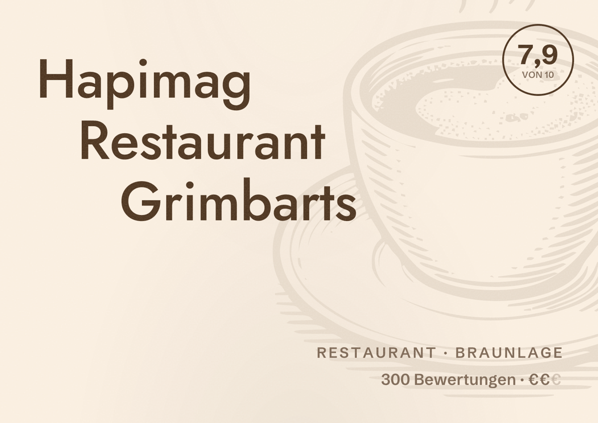 Illustriertes Poster von Hapimag Restaurant Grimbarts, Restaurant in Braunlage: Bewertung 7,9 von 10 aus 300 Bewertungen, Preisniveau €€